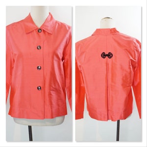 Vintage Silk Blouse Jacket Blazer, Glitter Buttons, Melon Pink, Dressy, Party