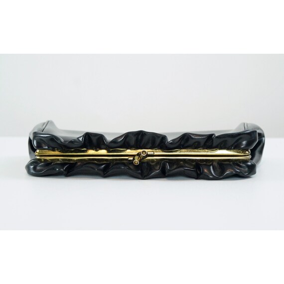 Vintage 80s Ruffle Clutch Purse, Black, Snap Clos… - image 5