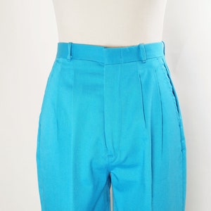 Vintage Cheenos Pants, High Waist, Tapered Leg, Turquoise Blue, Pleats, Pockets image 2