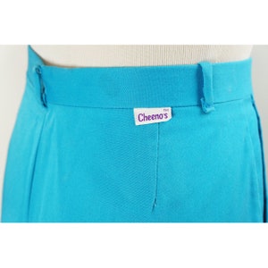 Vintage Cheenos Pants, High Waist, Tapered Leg, Turquoise Blue, Pleats, Pockets image 6