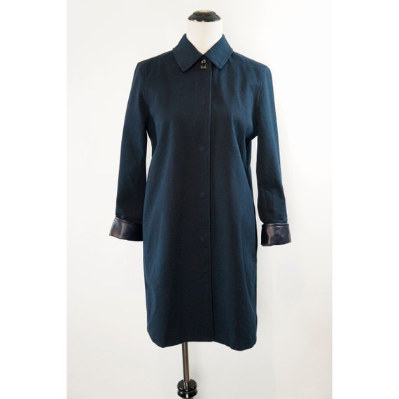 Vintage Peacoat, Navy Blue Canvas, Leather Cuffs, Preppy, Fall, Outerwear, Jacket, Petite size