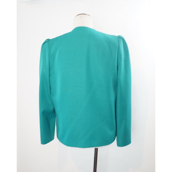 Vintage 80s Blazer, Gathered Shoulders, Turquoise… - image 3