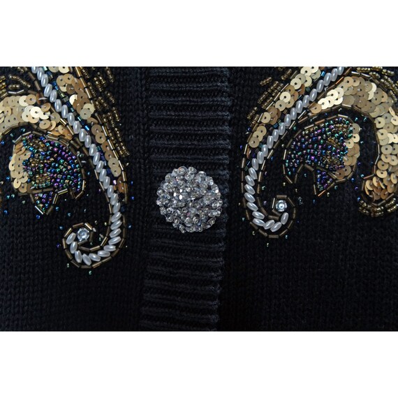 Vintage Sequin Sweater, Beading, Rhinestone butto… - image 3