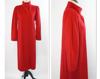 Vintage Puff Sleeve Coat, 80s Red Wool Long Coat, Dressy Outerwear