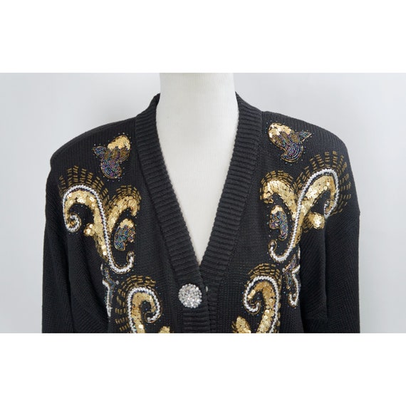 Vintage Sequin Sweater, Beading, Rhinestone butto… - image 2