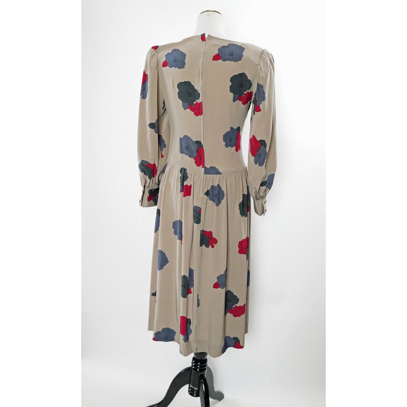 70s Nipon Boutique Floral Dress, Pleated Dark Academia Dress S
