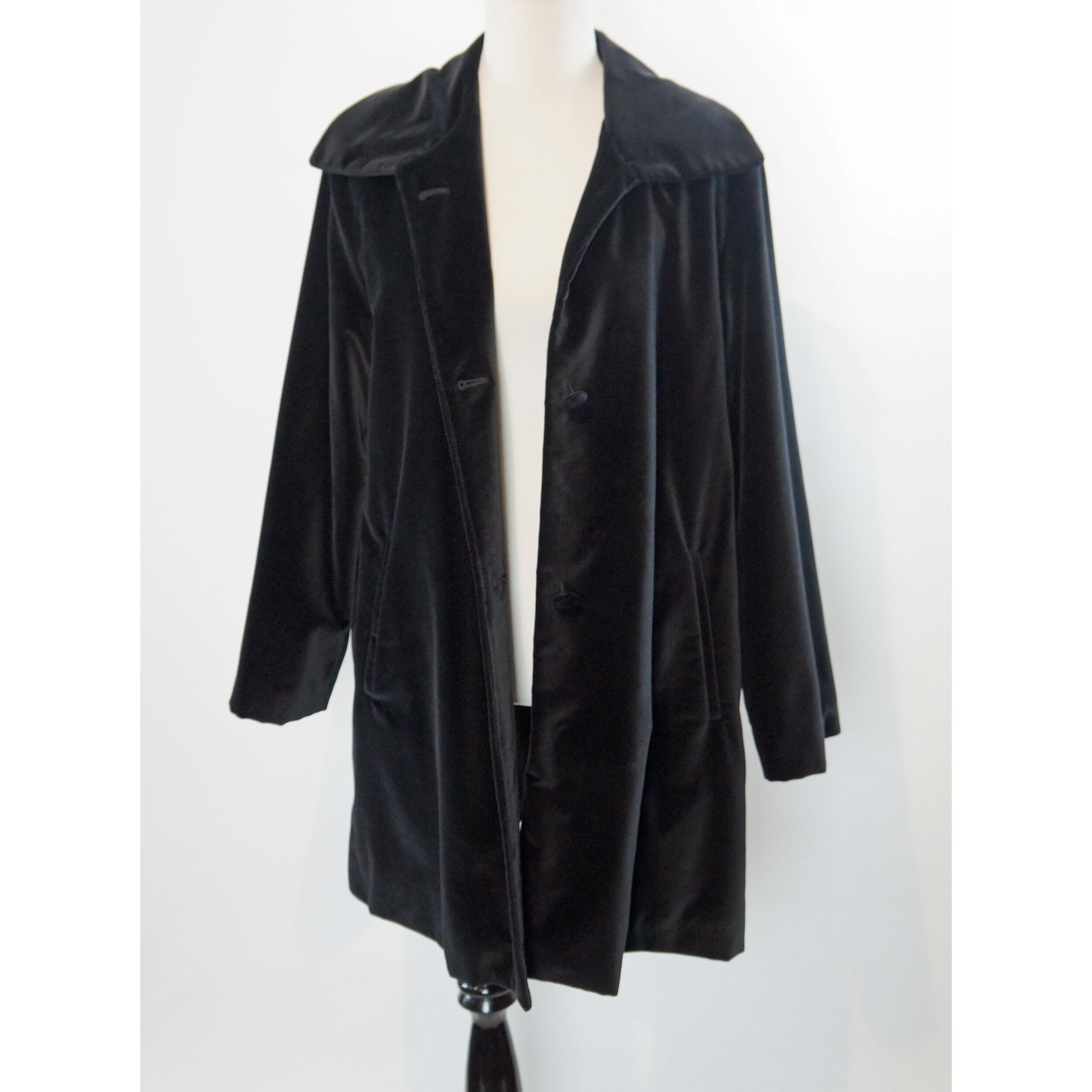 Vintage Velvet Coat, Winter Swing Coat, Knee Length Parka, Black, Bernardo Etsy