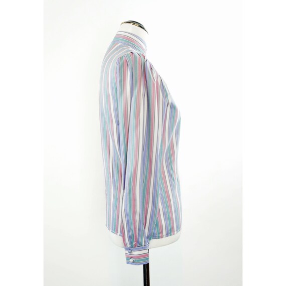 Vintage 80s Blouse, Striped Mockneck, Gathered sh… - image 3