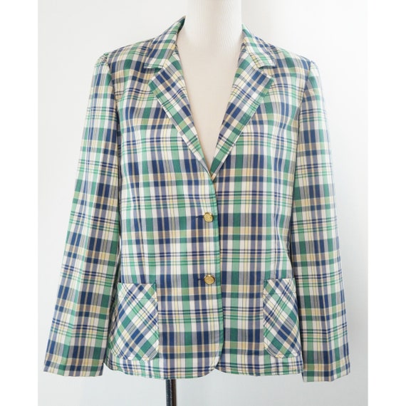 Vintage Plaid Blazer, 80s, Lightweight Cotton, Su… - image 1