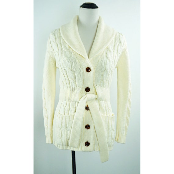 belted cable knit cardigan