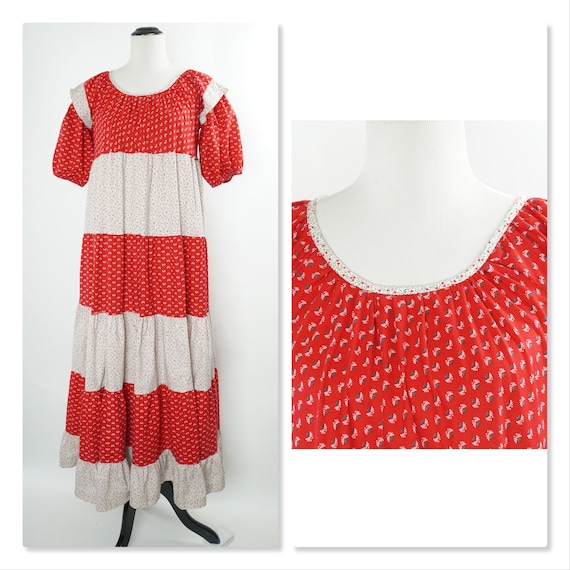 Vintage Muu Muu Dress, Red Floral Cottagecore, Pu… - image 1