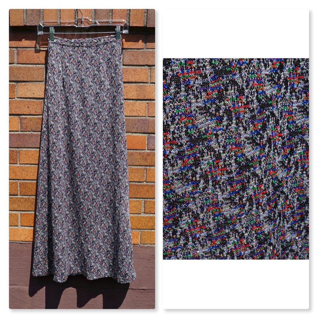 Vintage Sparkle Maxi, Metallic Silver Knit, Varigated Multi Color, XS ...