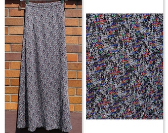 Vintage Sparkle Maxi, Metallic Silver Knit, Varigated Multi Color, XS, Long Skirt, Party, Festival, Costume, Hippie, Boho