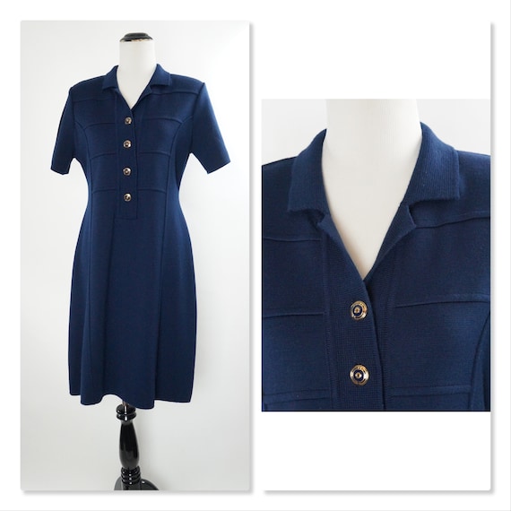 Vintage Castleberry for Appleseeds Dress, Navy Bl… - image 1