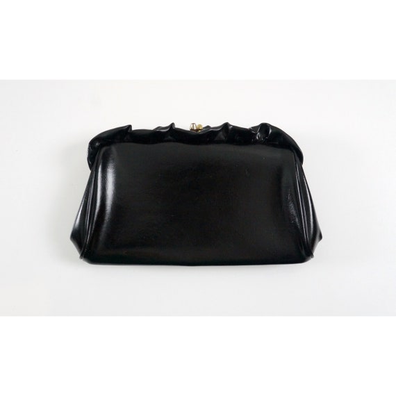 Vintage 80s Ruffle Clutch Purse, Black, Snap Clos… - image 1