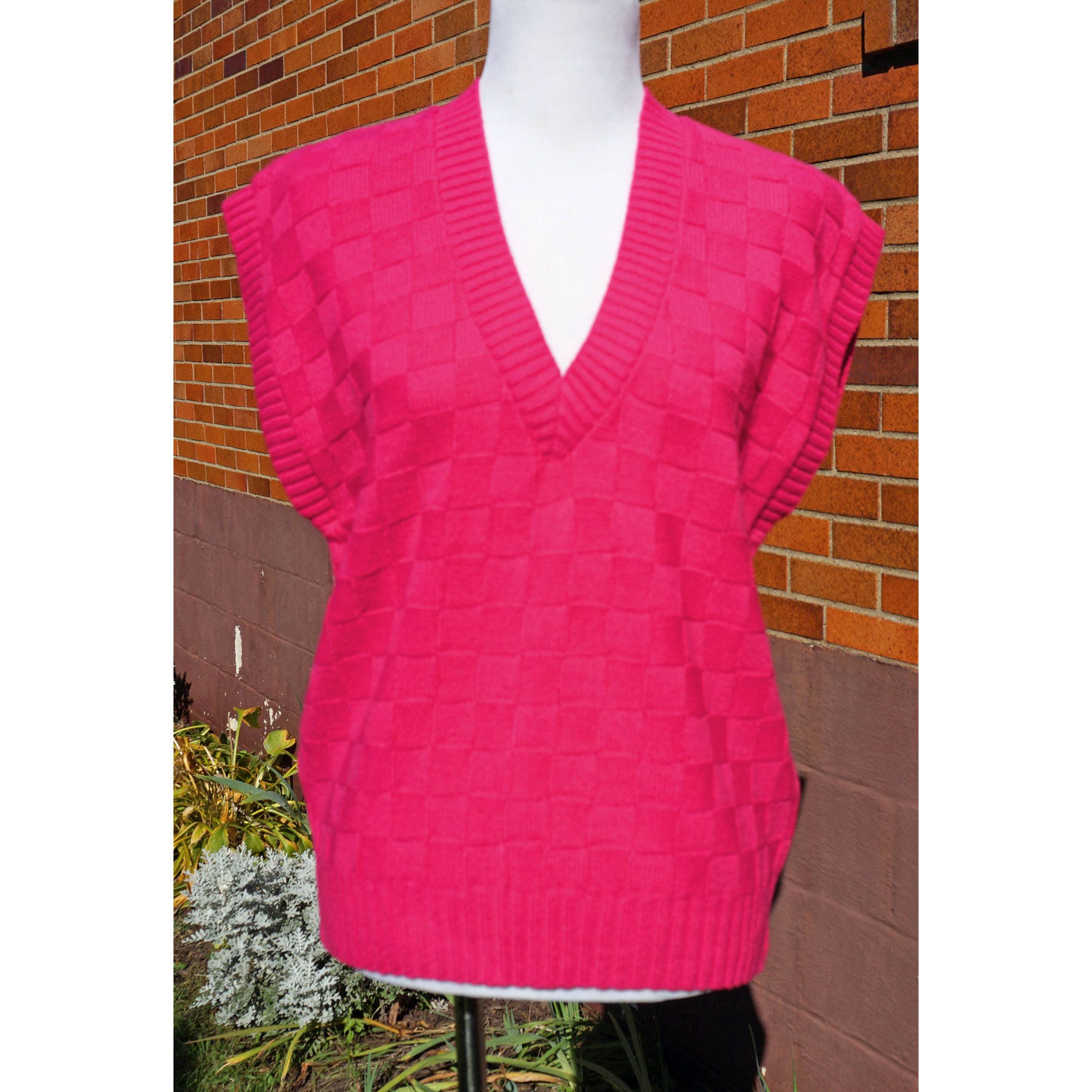 Vintage 80s Hot Pink Sweater Vest 