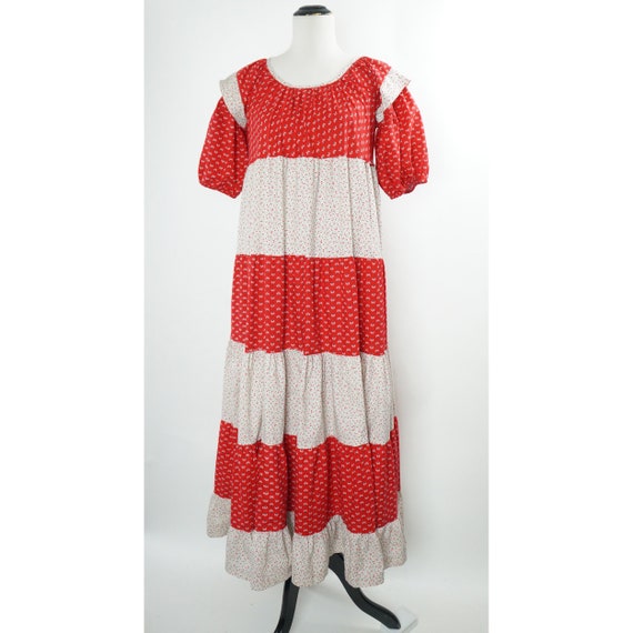 Vintage Muu Muu Dress, Red Floral Cottagecore, Pu… - image 7