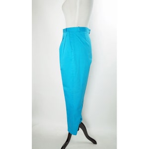 Vintage Cheenos Pants, High Waist, Tapered Leg, Turquoise Blue, Pleats, Pockets image 3