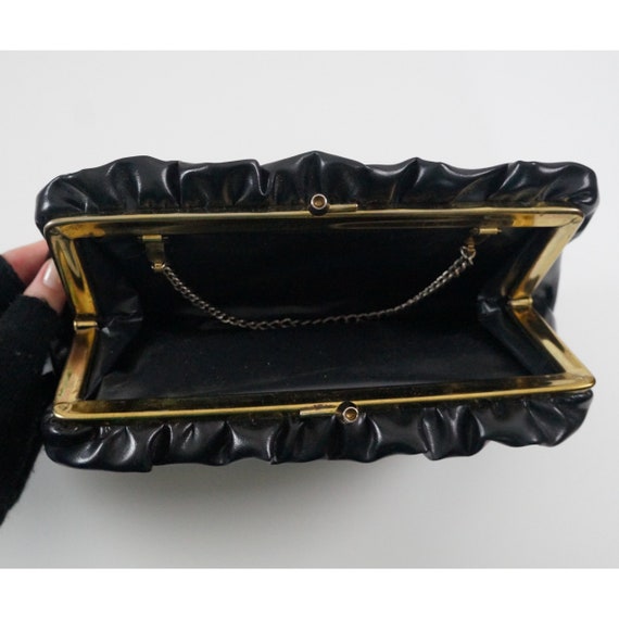 Vintage 80s Ruffle Clutch Purse, Black, Snap Clos… - image 3