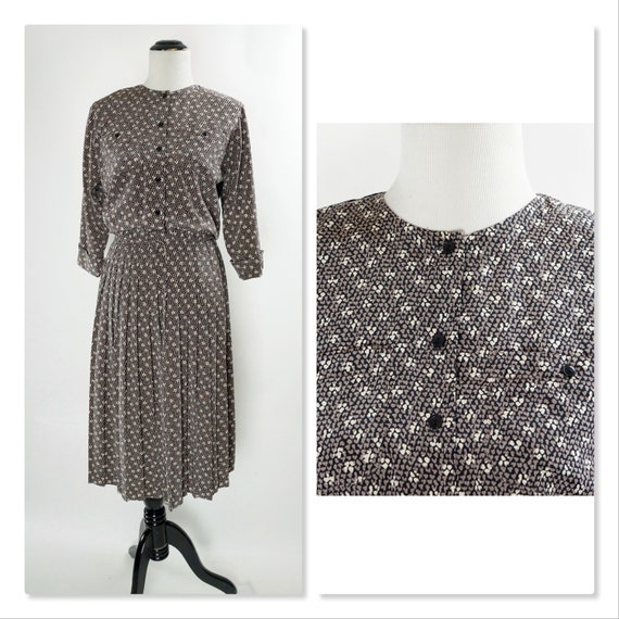 Vintage Midi Dress, Pleated Skirt, Hearts, Half Sleeve, Liz Roberts, Liz Petites Inc.