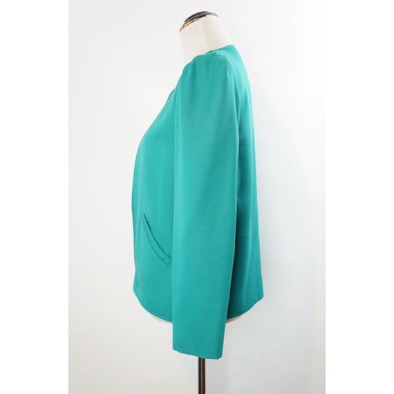 Vintage 80s Blazer, Gathered Shoulders, Turquoise… - image 2