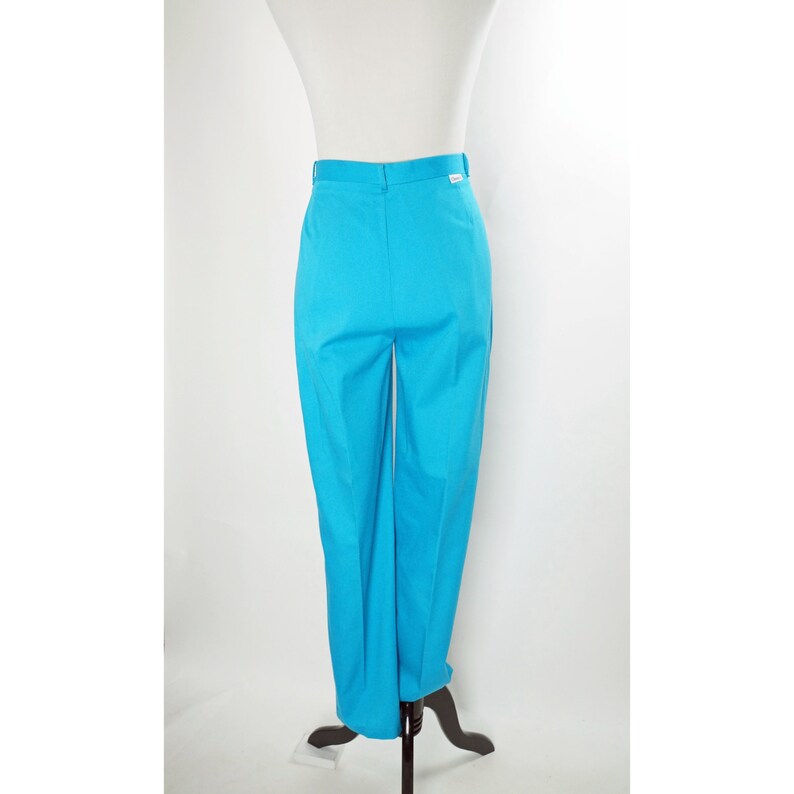 Vintage Cheenos Pants, High Waist, Tapered Leg, Turquoise Blue, Pleats, Pockets image 5