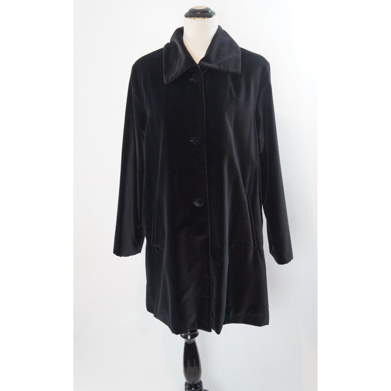 Vintage Velvet Coat, Winter Swing Coat, Knee Length Parka, Black, Bernardo Etsy