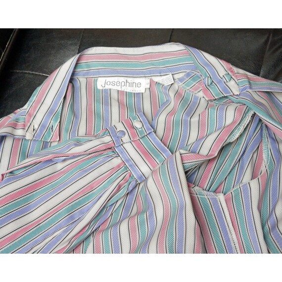 Vintage 80s Blouse, Striped Mockneck, Gathered sh… - image 5