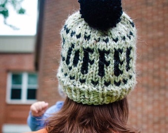 Knit Hat, Women Coffee Beanie, Winter Toque, Chunky Knit, Gifts for Women, Gifts for Mom,