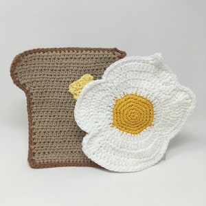 Handmade Crochet Toast and Egg Potholder Set, Kitschy Kitchen, 100% Cotton, Recycled Cotton, Breakfast image 1