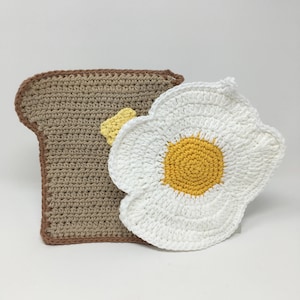 Handmade Crochet Toast and Egg Potholder Set, Kitschy Kitchen, 100% Cotton, Recycled Cotton, Breakfast