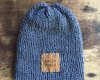 Hello World Knit Baby Beanie, Double Knit Beanie, Mustard, Gray, Rust, Hunter Green, Ready to Ship