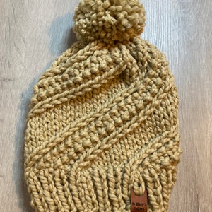 Ready to Ship Knit Hat and Pom Pom in Rainbow Gifts under 50 Gifts for Women Knit Hat in Peanut