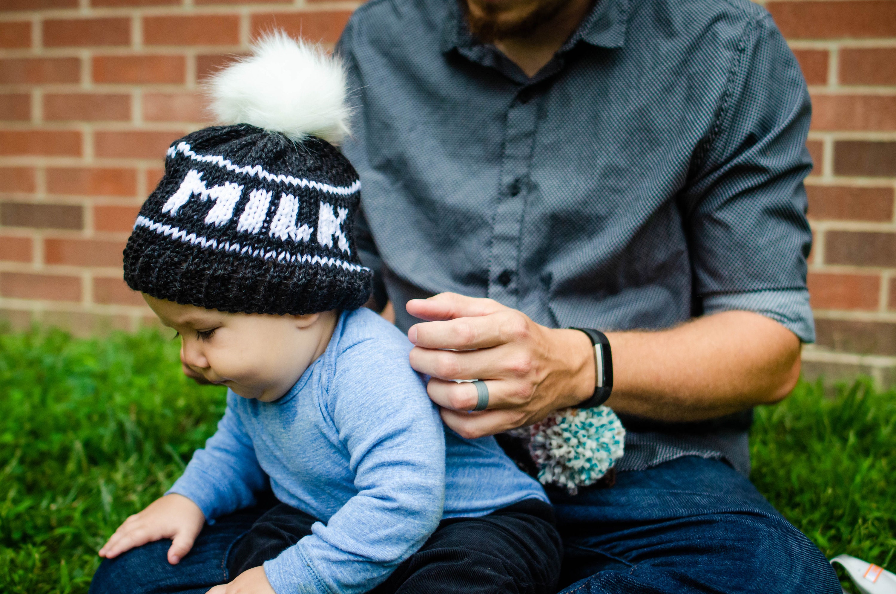 Knit Baby Hat - Milk - Beanie - Baby Slogan Hat - Fur Pom Pom - Newborn Through Child Sizes - Color Options - Photo Prop Gifts for Baby