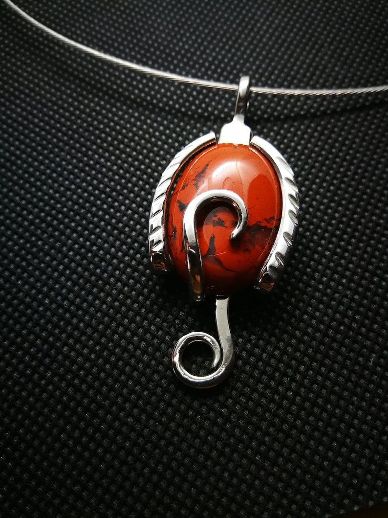 Beautiful Red Jasper Pendant with Leather Chord set in Sterling Silver 925 Gifts for HerValentines   Birthday  Mother\u2019s Day  Xmas