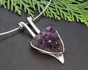 amethyst druzy necklace, stress relief gift for her, healing crystal for anxiety, unique gifts for women, bohemian jewelry, calming stone