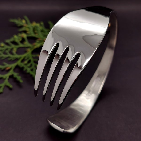 chef bracelet, fork bracelet, silver cuff bracelet for men, chef jewelry, recycled metal jewelry, mens cuff bangle bracelet, chef gifts