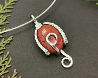 red jasper necklace, unique gifts for her, handmade jewelry, fork necklace, one of a kind jewelry, mom birthday gift from daughter