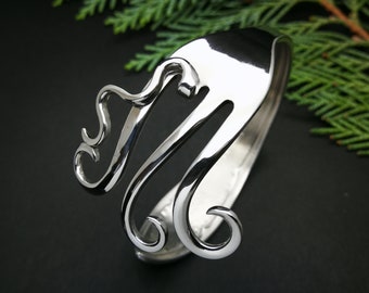 silver cuff bracelet handmade of recycled fork, unique gifts for Mom birthday gift from daughter, unusual gifts for women