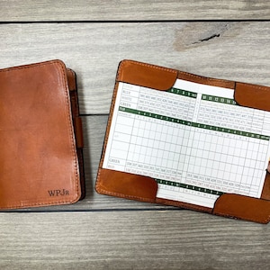 Leather Golf Scorecard Holder, Handstitched, Golf Gifts, Yardage Book Holder, Leather Gifts, Gifts for Dad, Gifts for Golfers, Personalized