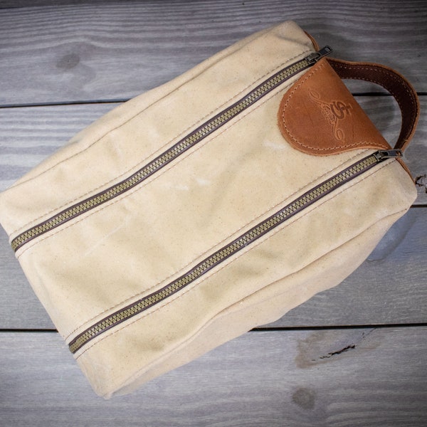 Steurer & Jacoby® Natural Canvas and Leather Golf Shoe Bag, Golf Shoe Bag, Leather Shoe Bag, Hand Sewn, Gifts for Golfers, Personalized