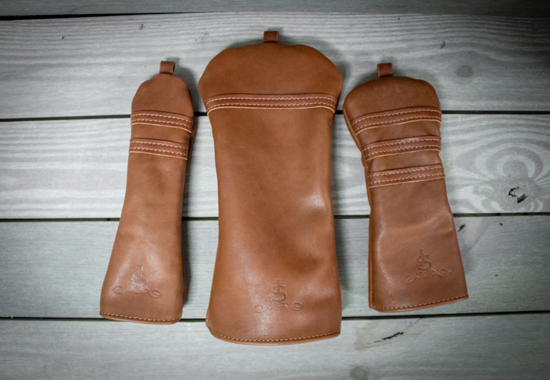 Leather Traditional Style Head Cover Set, Chestnut & Chestnut, Golf ...
