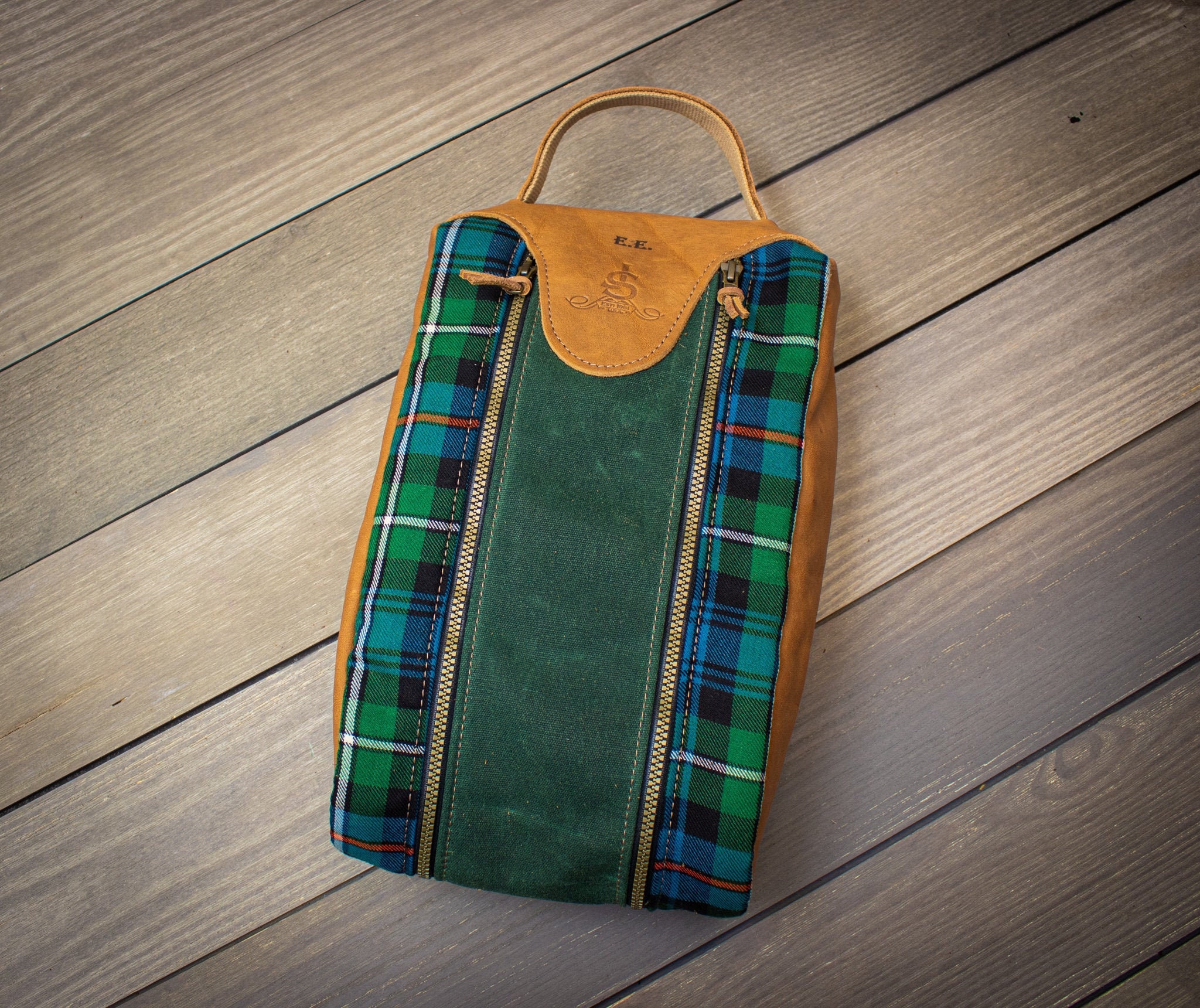 Tartan & Leather Golf Shoe Bag Custom Crafted Leather Bag Etsy