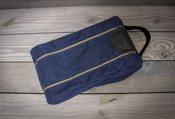 Steurer Jacoby Navy Canvas and Black Leather Golf Shoe Bag Golf Shoe Bag Leather Shoe Bag Hand Sewn Gifts for Golfers Personalized
