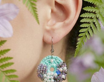 Stocking Stuffer Pastel green crochet dangle earring