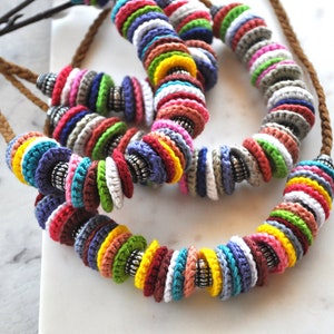Recycled jewellery Multicoloured crochet necklace handcrafted jewellery art image 4