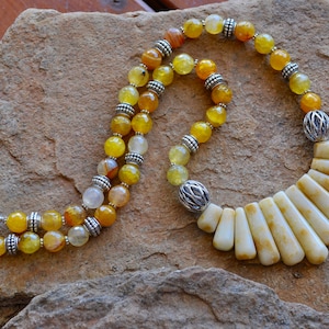 Yellow statement necklace - gemstone necklace - fashion necklace - gift for her - gift for mother - gift for women - ethnic necklace