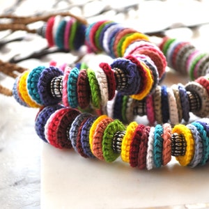 Recycled jewellery Multicoloured crochet necklace handcrafted jewellery art image 5