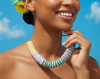 Christmas presents Multicolor Crochet Statement Necklace: Recycled Boho Jewelry