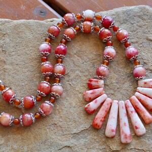 Orange Agate Beaded Necklace: Handmade Gemstone Pendant, 64cm